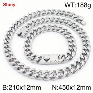 Steel colored stainless steel bracelet necklace Cuban chain set - KS219311-Z
