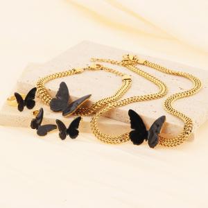 Gold electroplated black resin butterfly four piece set for women - KS219943-LX