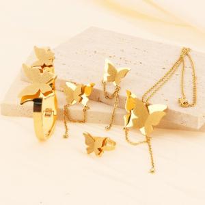 Gold electroplated steel sand polished butterfly four piece set for women - KS219947-LX