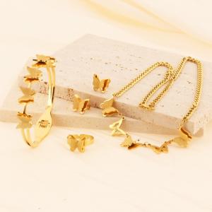 Gold electroplated steel sand polished butterfly four piece set for women - KS219948-LX