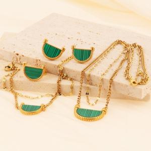 Gold peacock stone fan-shaped double-layer chain four piece set for women - KS219950-LX