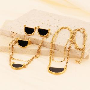 Gold fan-shaped black agate double-layer chain four piece set for women - KS219952-LX
