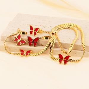 Red agate stone butterfly gold four piece set for women - KS219953-LX
