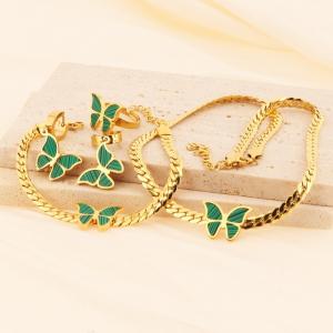 Green Peacock Stone Butterfly Gold Four piece Women's Set - KS219954-LX