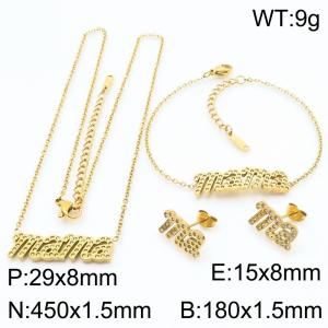 Mother's Day Jewelry Titanium Steel Diamond Mama Bracelet Earrings Necklace Three piece Set - KS219955-KLX