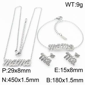Mother's Day Jewelry Titanium Steel Diamond Mama Bracelet Earrings Necklace Three piece Set - KS219957-KLX