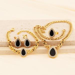 Droplet shaped black agate gold four piece set for women - KS219963-LX