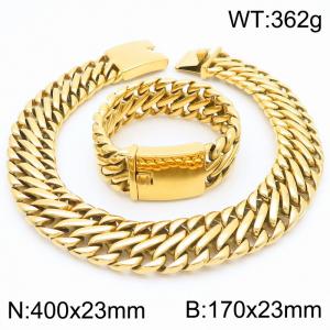 23mm Wide Chunky Chain 18k Gold Plated Stainless Steel Bracelets Necklaces Punk Jewelry Set - KS220097-KJX