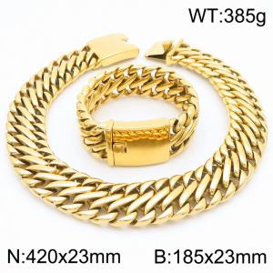 23mm Wide Chunky Chain 18k Gold Plated Stainless Steel Bracelets Necklaces Punk Jewelry Set - KS220098-KJX