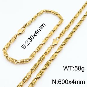 Gold-Plated Stainless Steel Ancient Runes Link Jewelry Set with 230mm Bracelet&600mm Necklace - KS220198-KJX