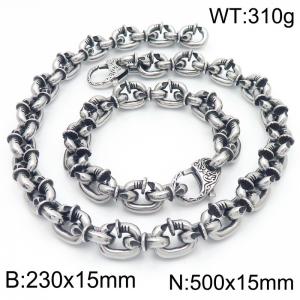 Punk Stainless Steel Nail Links Jewelry Set with 230mm Bracelet&500mm Necklace - KS220200-KJX
