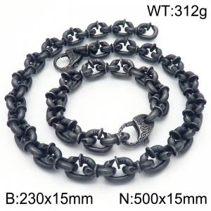 Punk Black-Plated Stainless Steel Nail Links Jewelry Set with 230mm Bracelet&500mm Necklace - KS220204-KJX