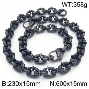 Punk Black-Plated Stainless Steel Nail Links Jewelry Set with 230mm Bracelet&600mm Necklace - KS220205-KJX