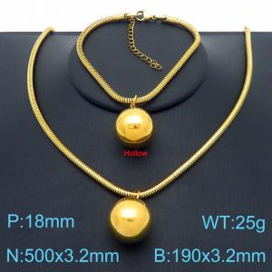 500x3.2mm=Simple Round Bead Necklace Bracelet Beaded Serpentine Chain Stainless Steel Women's Jewelry Set - KS221381-Z