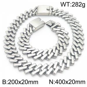 20mm Stainless Steel Square Cuban Links 20cm Bracelet&40cm Necklace - KS221705-KJX