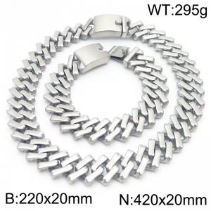 20mm Stainless Steel Square Cuban Links 22cm Bracelet&42cm Necklace - KS221706-KJX