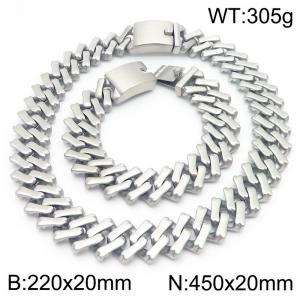 20mm Stainless Steel Square Cuban Links 22cm Bracelet&45cm Necklace - KS221707-KJX