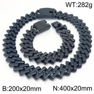 20mm Black-Plated Stainless Steel Square Cuban Links 20cm Bracelet&40cm Necklace - KS221711-KJX