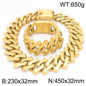 32mm Gold-Plated Stainless Steel Square Cuban Links 23cm Bracelet&45cm Necklace - KS221719-KJX