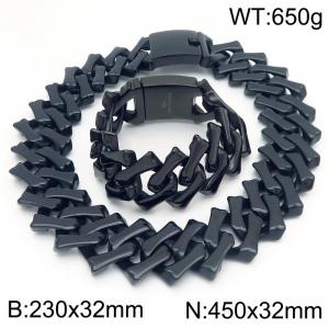 32mm Black-Plated Stainless Steel Square Cuban Links 23cm Bracelet&45cm Necklace - KS221722-KJX