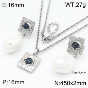 Charming Eye Square Pendant Jewelry Sets Women Stainless Steel Shell Pearl Earrings - KS222178-GC