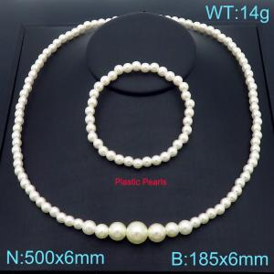 Simple Pearl String Necklace Bracelet Sets for Women - KS222192-Z