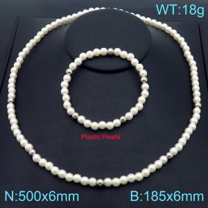Simple Pearl String Necklace Bracelet Sets for Women with Stainless Steel Beads Jewelry - KS222193-Z