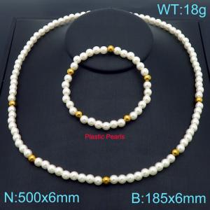 Simple Pearl String Necklace Bracelet Sets for Women with Gold Color Stainless Steel Beads Jewelry - KS222194-Z