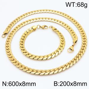 Stainless steel flat embossed Cuban chain set - KS222219-Z