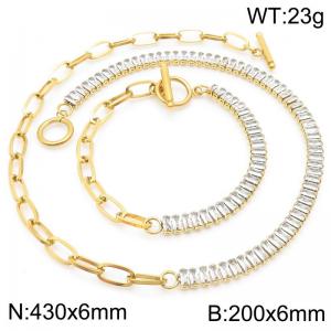 OT Clasp Crystal Splicing Square Chain Jewelry Sets for Women Gold Stainless Steel Necklace Bracelet Accessories - KS222221-Z