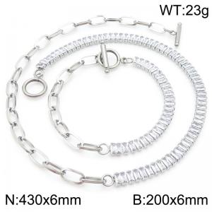 OT Clasp Crystal Splicing Square Chain Jewelry Sets for Women Stainless Steel Necklace Bracelet Accessories - KS222222-Z