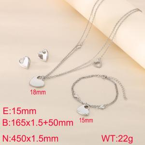 Stainless steel heart necklace bracelet earring set - KS222232-Z