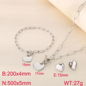 Stainless steel peach heart titanium steel women's square wire bracelet necklace earring set - KS222242-Z
