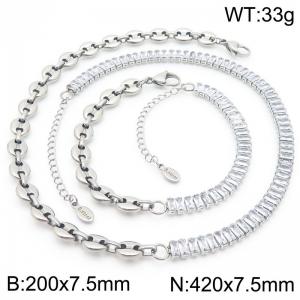 Crystal Splicing Coffee Beans Chain Jewelry Sets for Women Stainless Steel Necklace Bracelet Accessories - KS222314-Z
