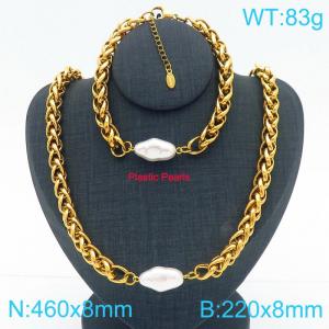 Gold Color Stainless Steel Women's Jewelry Sets Links Pearls Accessories Necklace Bracelet - KS222338-Z