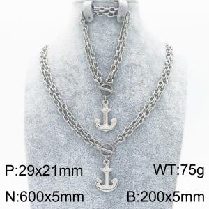 Boat Anchor Charms OT Clasp Double Chain Jewelry Sets for Women Stainless Steel Necklace Bracelet - KS222342-Z