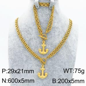 Boat Anchor Charms OT Clasp Double Chain Jewelry Sets for Women Gold Color Stainless Steel Necklace Bracelet - KS222343-Z