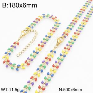 Fashionable Ins style stainless steel colorful fish tail splicing bracelet necklace two-piece set - KS222414-Z