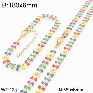 Fashionable Ins style stainless steel colorful fish tail splicing bracelet necklace two-piece set - KS222415-Z