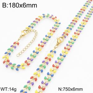 Fashionable Ins style stainless steel colorful fish tail splicing bracelet necklace two-piece set - KS222419-Z