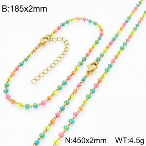 Fashion Ins style stainless steel colorful rice bead chain bracelet necklace two-piece set - KS222441-Z