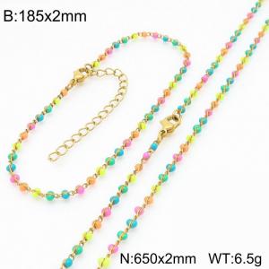 Fashion Ins style stainless steel colorful rice bead chain bracelet necklace two-piece set - KS222445-Z
