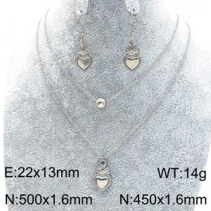 Double Chain Heart Charm Jewelry Sets for Women Stainless Steel Earring&Neacklace - KS222506-Z