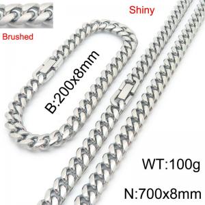 Fashionable and minimalist stainless steel jewelry buckle round ground Cuban bracelet necklace two-piece set - KS222654-Z
