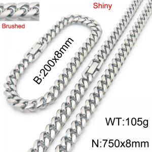 Fashionable and minimalist stainless steel jewelry buckle round ground Cuban bracelet necklace two-piece set - KS222655-Z