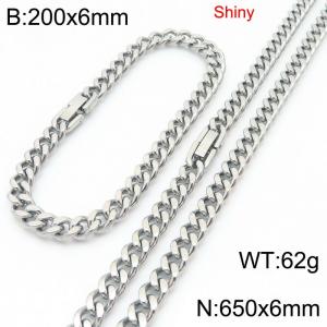 Fashionable and minimalist stainless steel jewelry buckle, double-sided polished Cuban bracelet necklace two-piece set - KS222667-Z