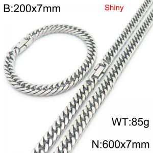 7mm wide fashionable and simple stainless steel jewelry buckle, whip chain bracelet, necklace two-piece set - KS222673-Z