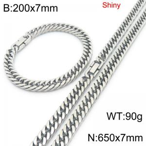 7mm wide fashionable and simple stainless steel jewelry buckle, whip chain bracelet, necklace two-piece set - KS222674-Z