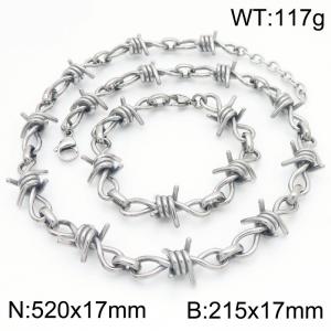 Stainless Steel Set Knotted Necklace Bracelet Link Chain Silver Color - KS222723-Z