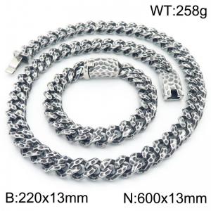 Vintage 316L Stainless Steel Bracelelt & Necklace For Men Punk Dimples Biker Party Jewelry Sets - KS222895-KJX